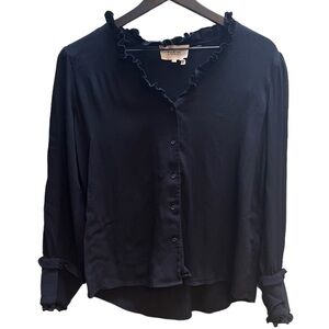 BA&SH black ruffled button up blouse with ruffle cuff size large